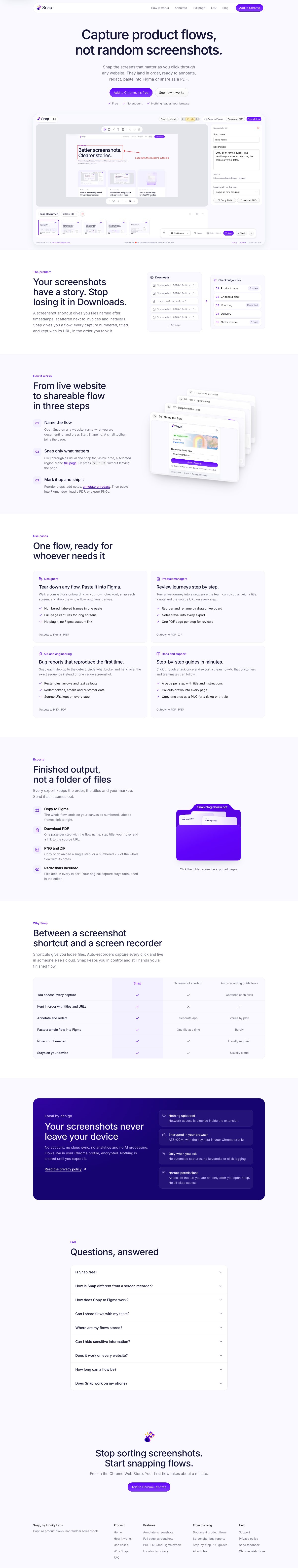 The full snapflow.in homepage captured as one stitched image, from the hero to the footer.